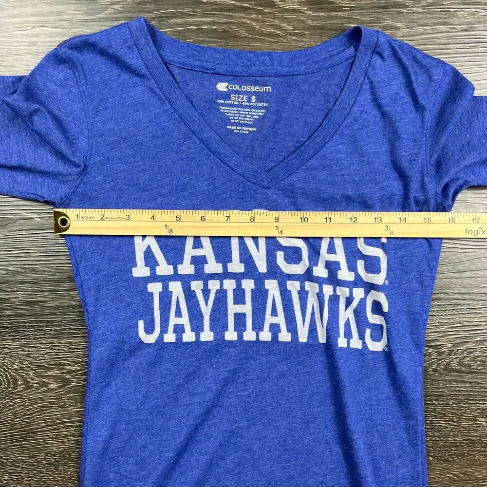 Women's‎ Coliseum KU Jayhawks along Sleeve Shirt Small Blue RockChalk NCAA